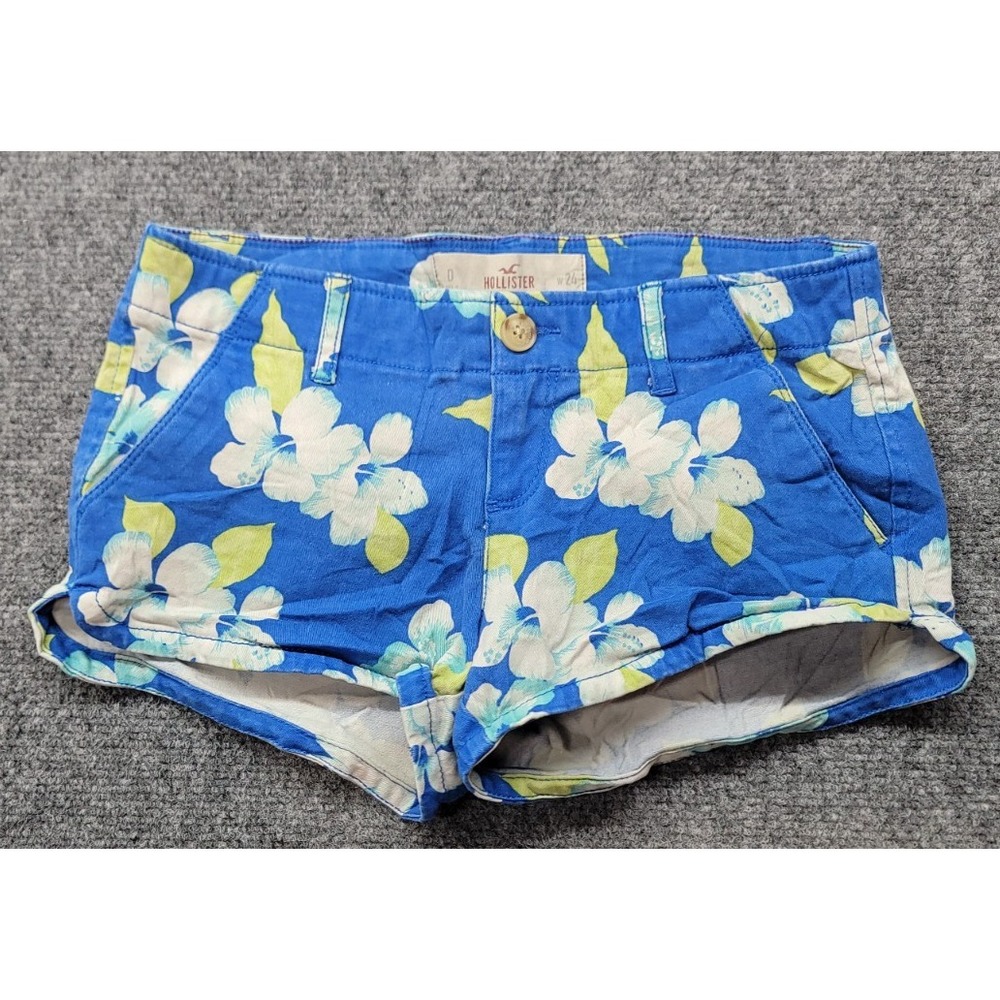 Holister Denim Shorts Women's Size 0 W24 Blue Flowered Pattern Inseam 2"  GUC